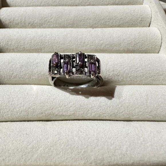 Vintage Amethyst & Marcasite 925 Sterling Silver Ring Size 7 Art Deco - Picture 2 of 11